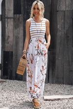 Gestreepte Bloemen Maxi-Jurk met Zak - Maxi Dresses - Jurkjes.co