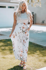 Gestreepte Bloemen Maxi-Jurk met Zak - Maxi Dresses - Jurkjes.co