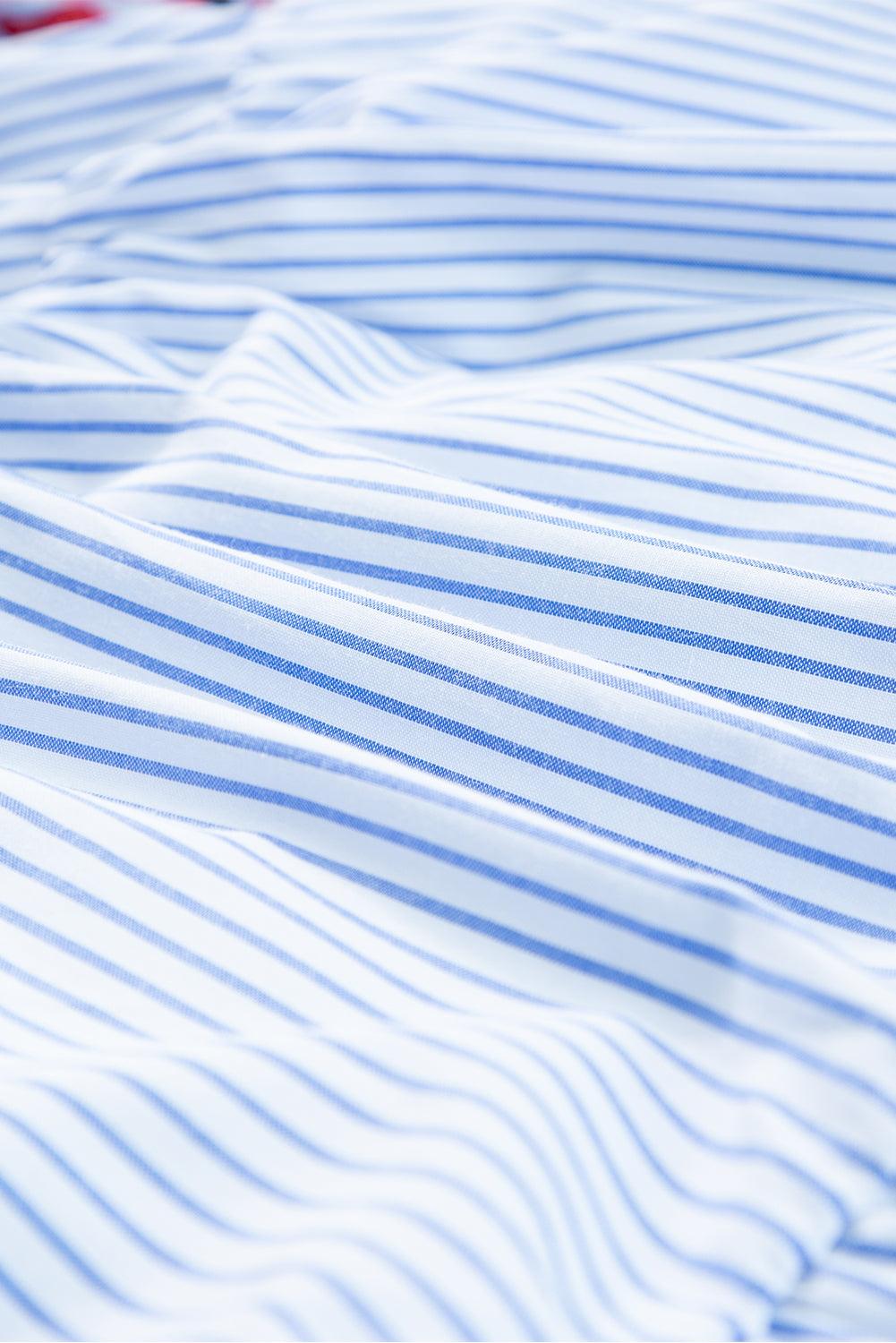 Gestreepte Bloemenprint Jurk met Ruches - Mini Dresses - Jurkjes.co