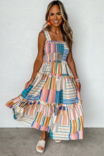 Gestreepte Maxi-Jurk met Smokwerk - Maxi Dresses - Jurkjes.co