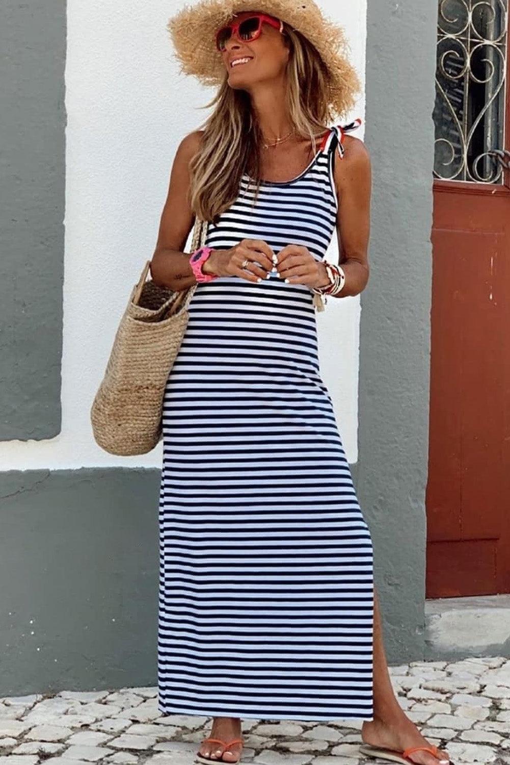 Gestreepte Maxi-Jurk met Split - Maxi Dresses - Jurkjes.co