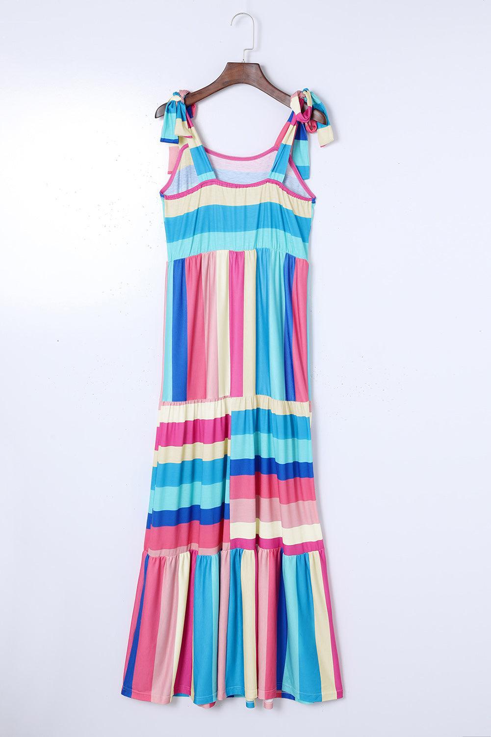 Gestreepte Maxi Jurk met Strikbandjes - Maxi Dresses - Jurkjes.co