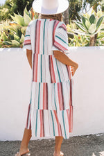 Gestreepte Serape Jurk met V-Hals en Knopen - Maxi Dresses - Jurkjes.co