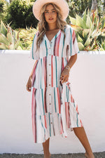 Gestreepte Serape Jurk met V-Hals en Knopen - Maxi Dresses - Jurkjes.co