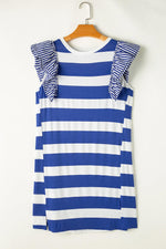 Gestreepte T-shirt Jurk met Ruches Mouwen - T Shirt Dresses - Jurkjes.co