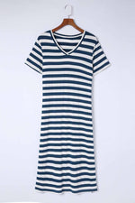 Gestreepte V-Hals Maxi Jurk met Zijsplitten - Maxi Dresses - Jurkjes.co