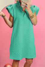 Gestructureerde Shift Jurk met Pofmouwen - Mini Dresses - Jurkjes.co