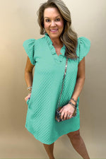 Gestructureerde Shift Jurk met Pofmouwen - Mini Dresses - Jurkjes.co