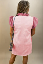 Gestructureerde Shift Jurk met Pofmouwen - Mini Dresses - Jurkjes.co