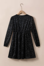 Glitter Mesh Jurk met V-hals en Lange Mouwen - Evening Dresses - Jurkjes.co