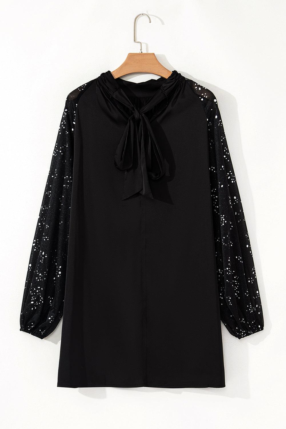 Glitterende Mouw Mini Jurk met Mock Nek - Mini Dresses - Jurkjes.co