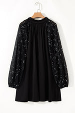 Glitterende Mouw Mini Jurk met Mock Nek - Mini Dresses - Jurkjes.co