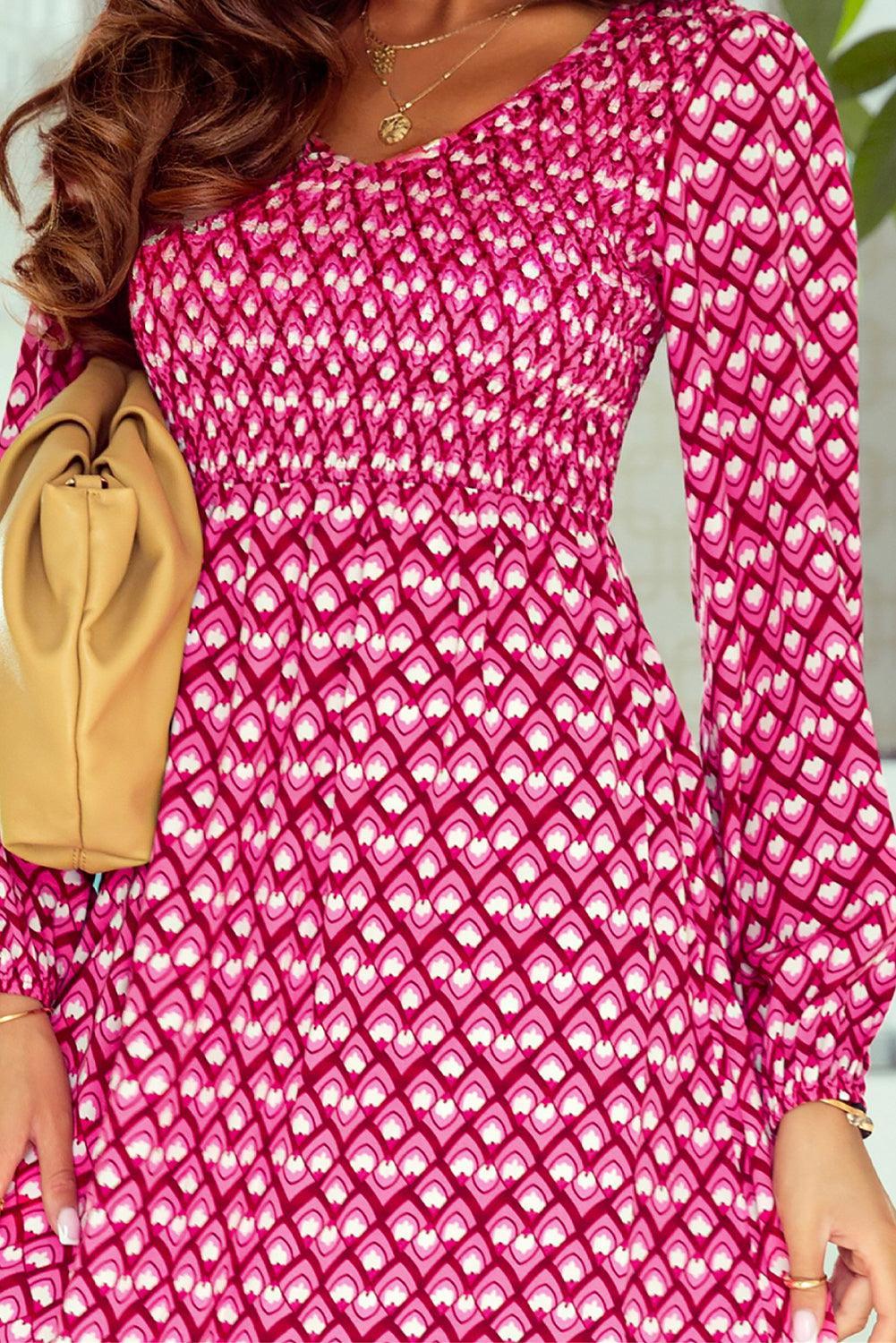 Grafische Geplisseerde V-Hals Maxi Jurk - Maxi Dresses - Jurkjes.co