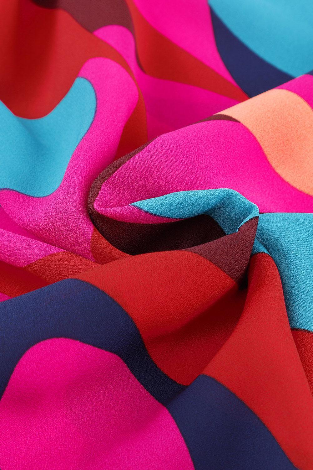 Kleurrijke Mini-Jurk met Riem en Pofmouwen - Mini Dresses - Jurkjes.co