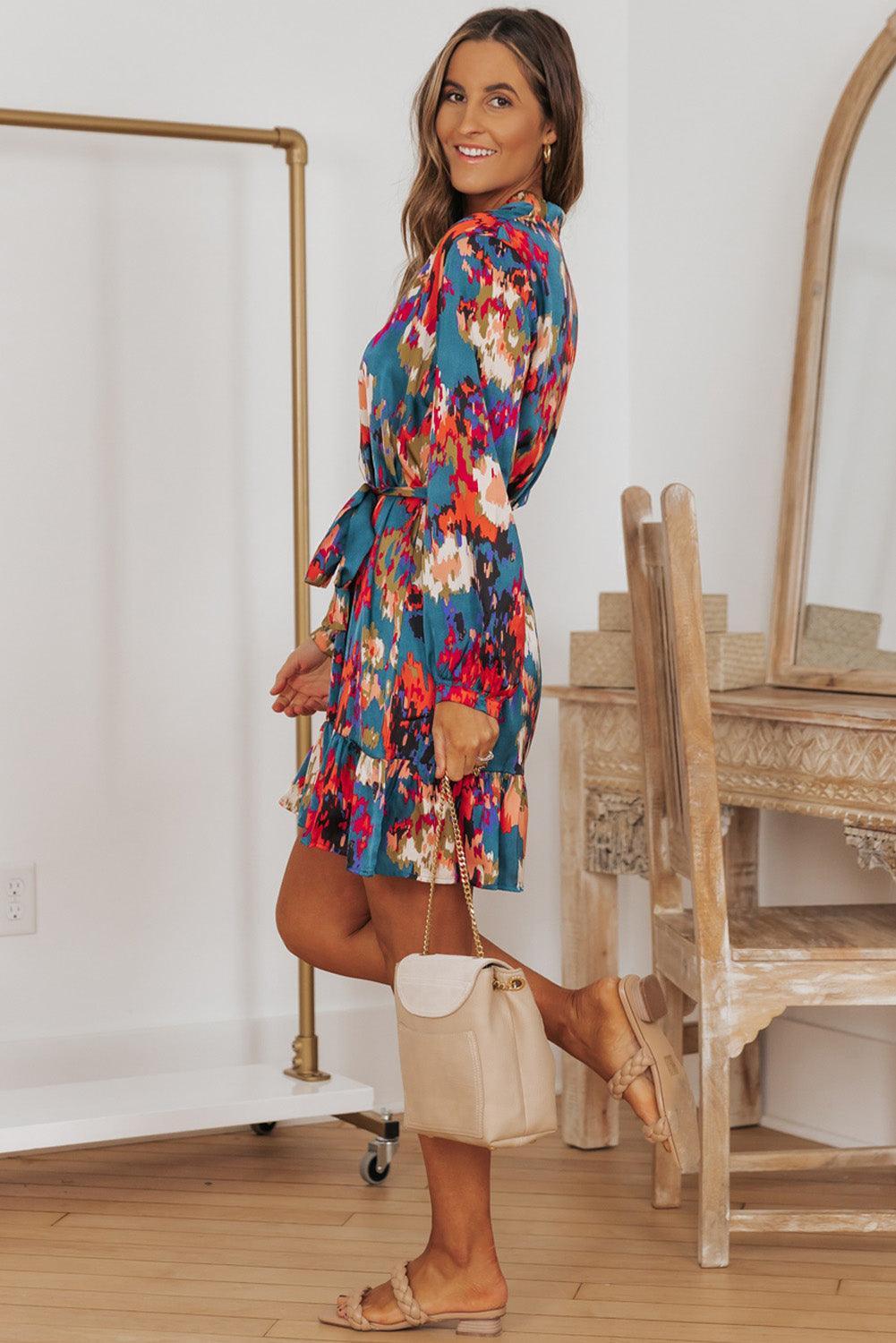 Kleurrijke Mini-Jurk met Ruches - Mini Dresses - Jurkjes.co