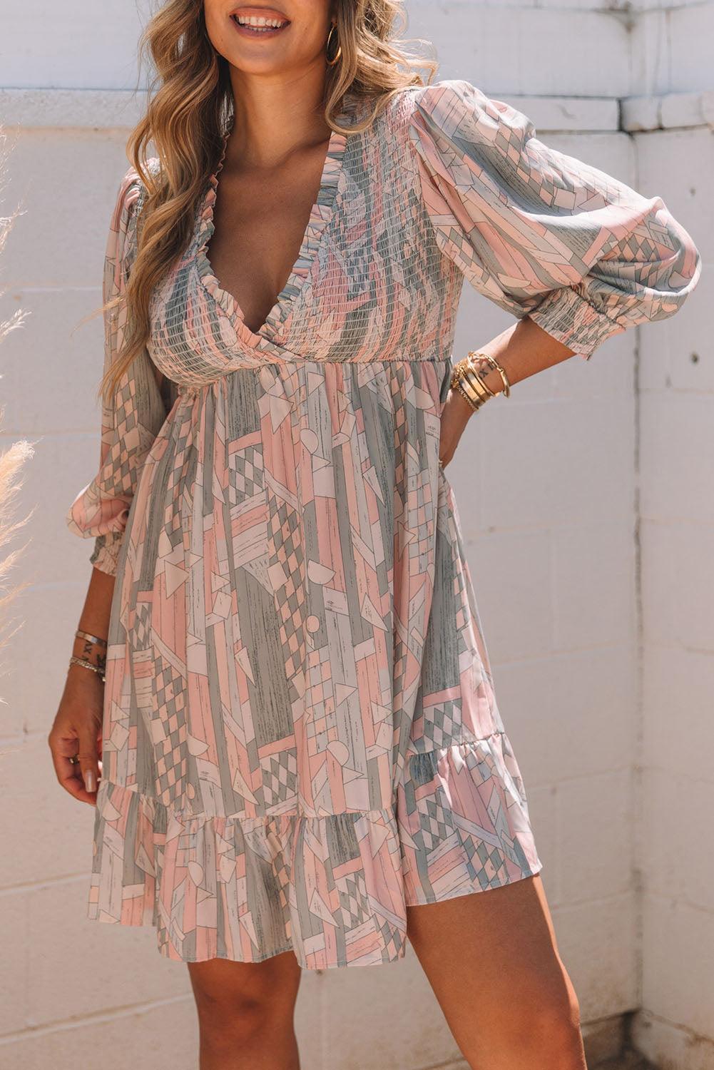 Kleurrijke Ruche Mini-Jurk - Mini Dresses - Jurkjes.co