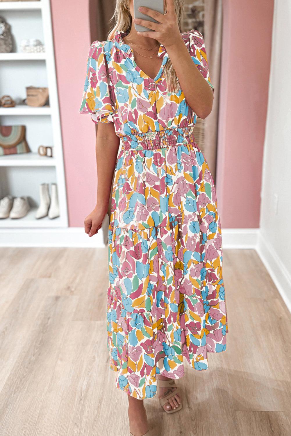 Korte Mouw Smock Taille Maxi Jurk - Maxi Dresses - Jurkjes.co