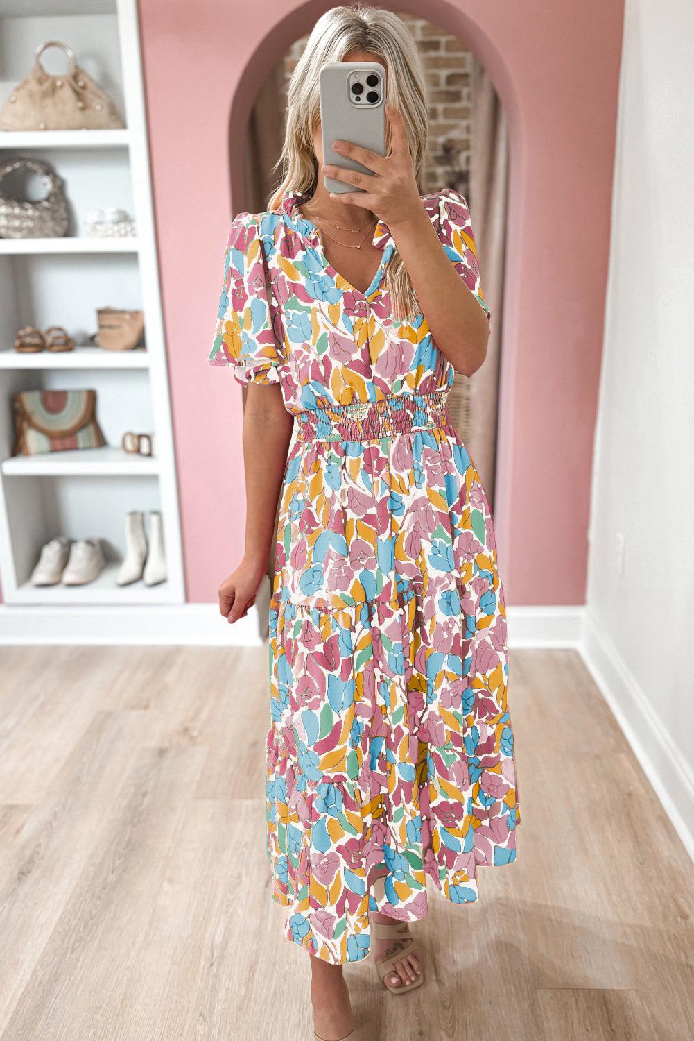 Korte Mouw Smock Taille Maxi Jurk - Maxi Dresses - Jurkjes.co