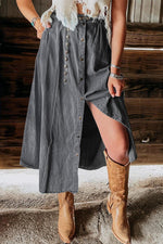 Lange Denim Rok met Knoopsluiting - Skirts & Petticoat - Jurkjes.co