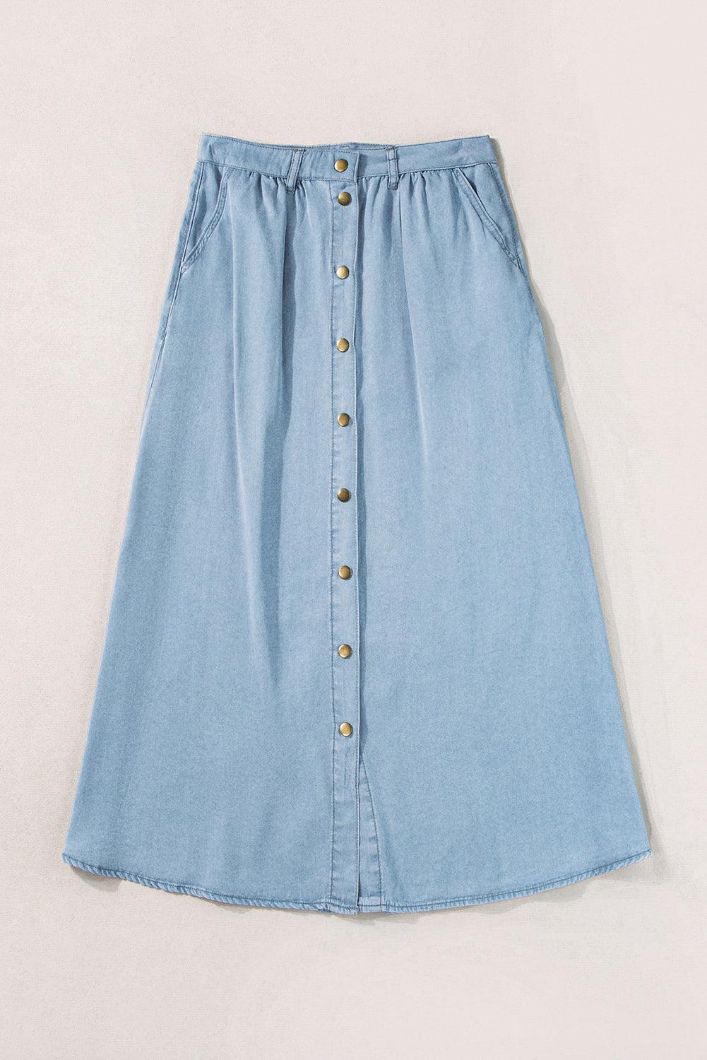 Lange Denim Rok met Knopen - Skirts & Petticoat - Jurkjes.co