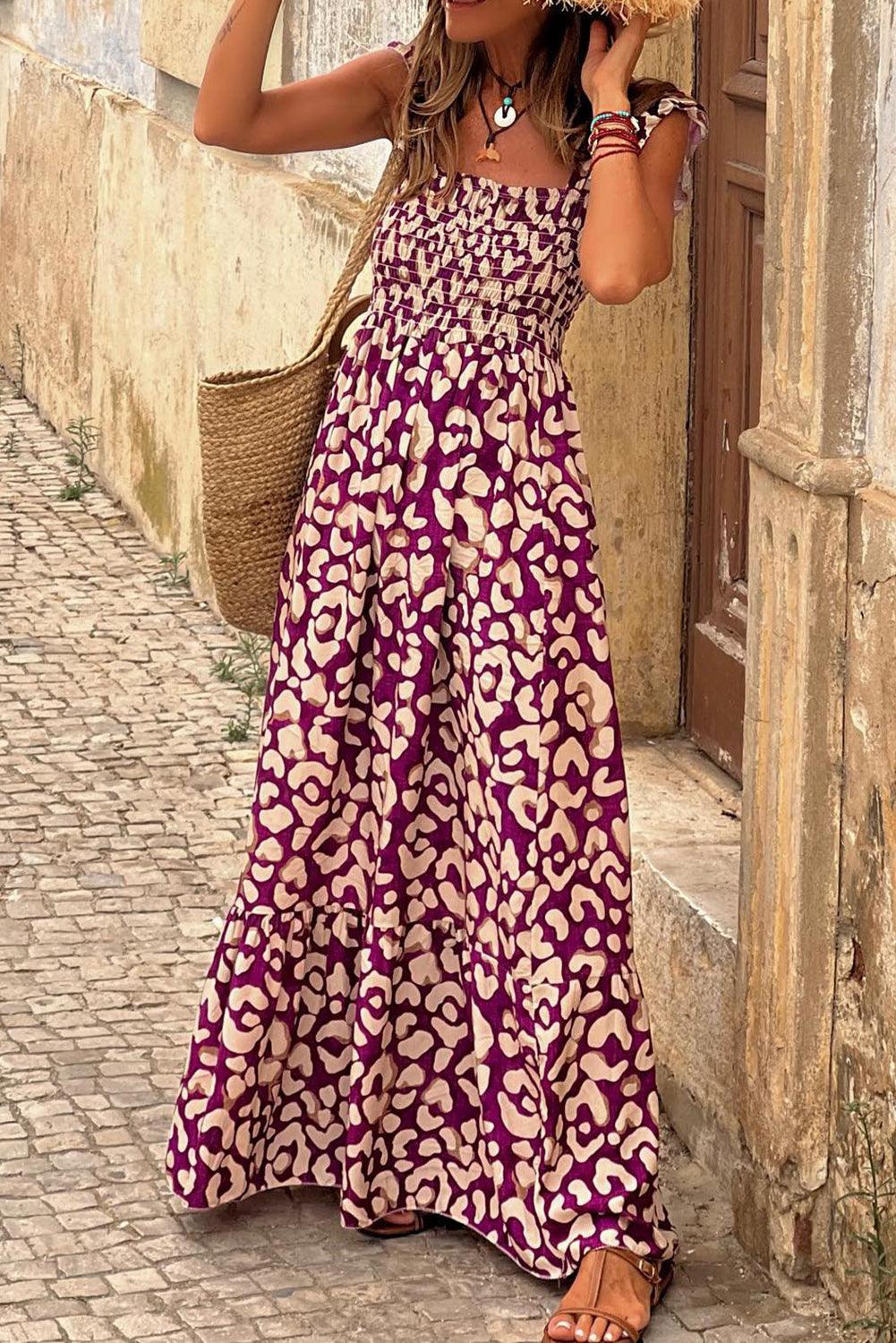 Lange Jurk met Hoge Taille en Luipaardprint - Maxi Dresses - Jurkjes.co