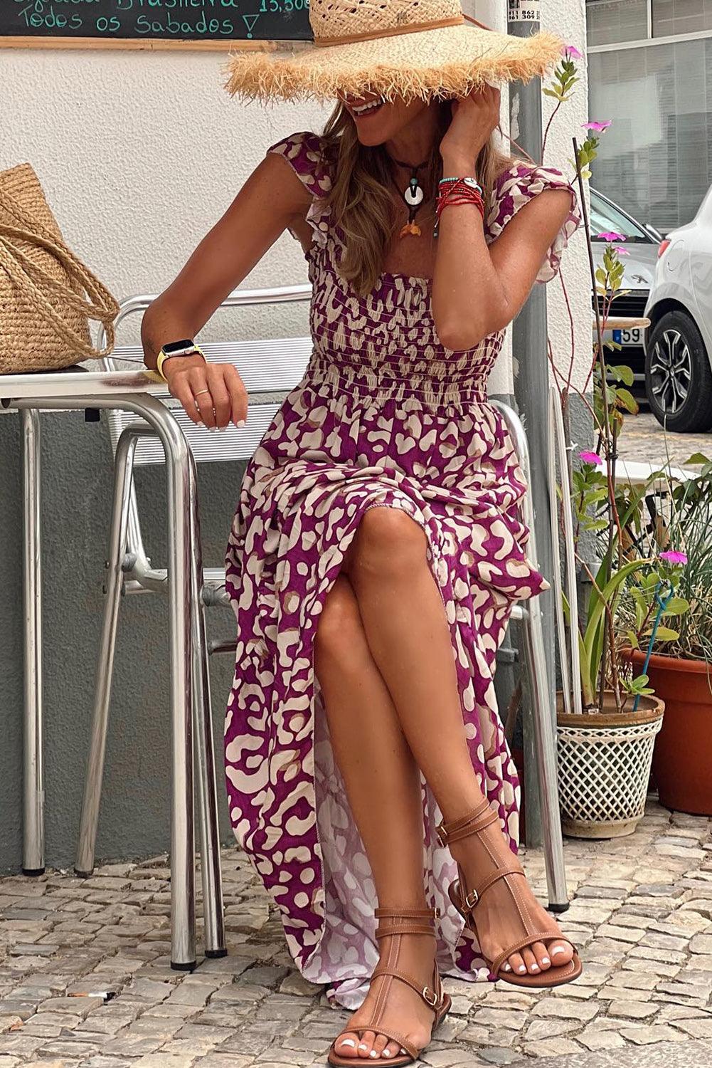 Lange Jurk met Hoge Taille en Luipaardprint - Maxi Dresses - Jurkjes.co