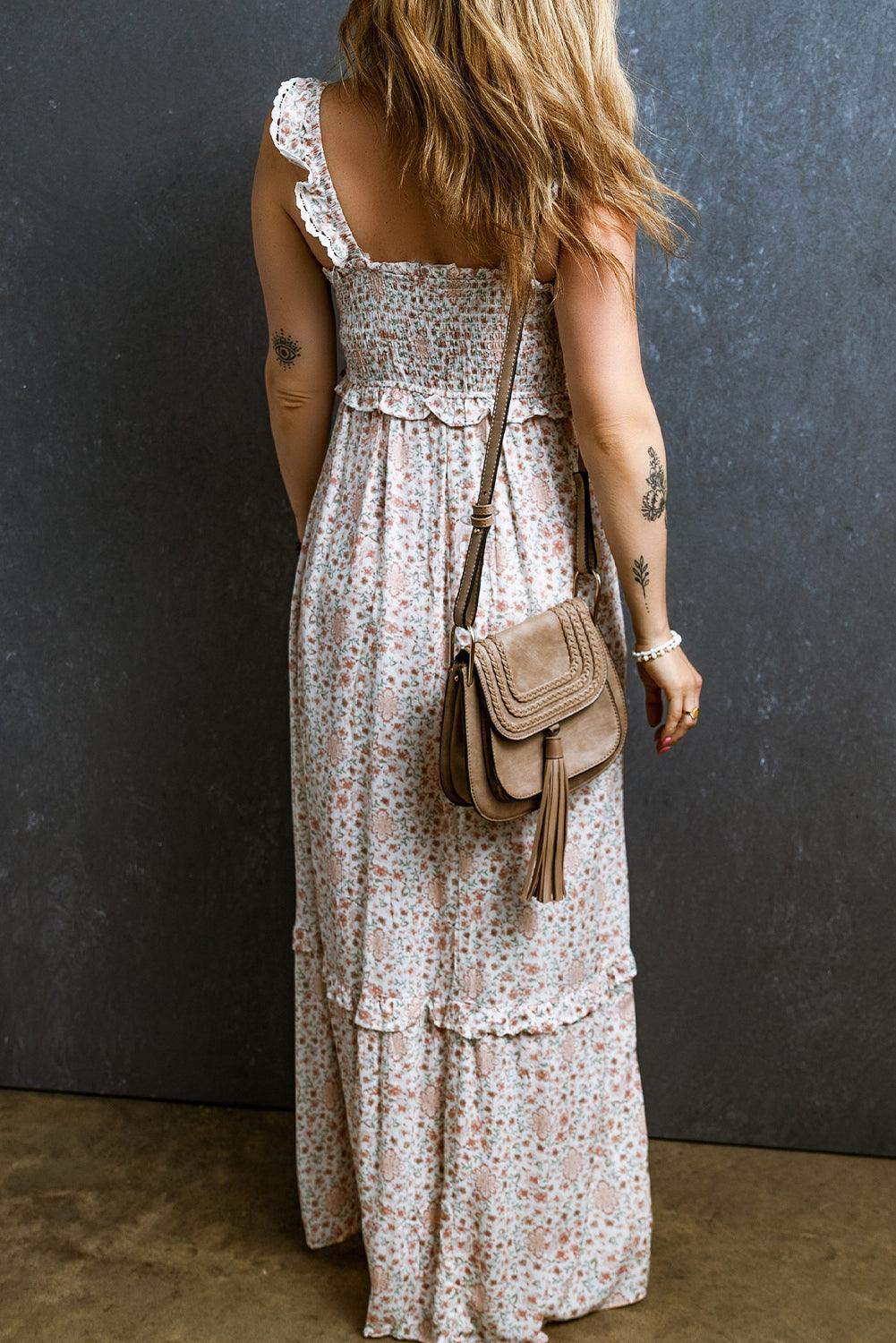 Lange Jurk met Kant en Bloemenprint - Maxi Dresses - Jurkjes.co