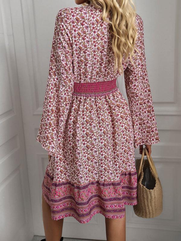 Lange Jurk met V-hals en Bohemian Print - Maxi Dresses - Jurkjes.co