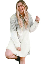 Lange Mouwen Denim Jurk met Ruwe Zoom - Mini Dresses - Jurkjes.co