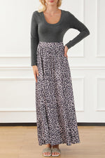 Lange Mouwen Strakke Bodice Panterprint Maxi-Jurk - Maxi Dresses - Jurkjes.co