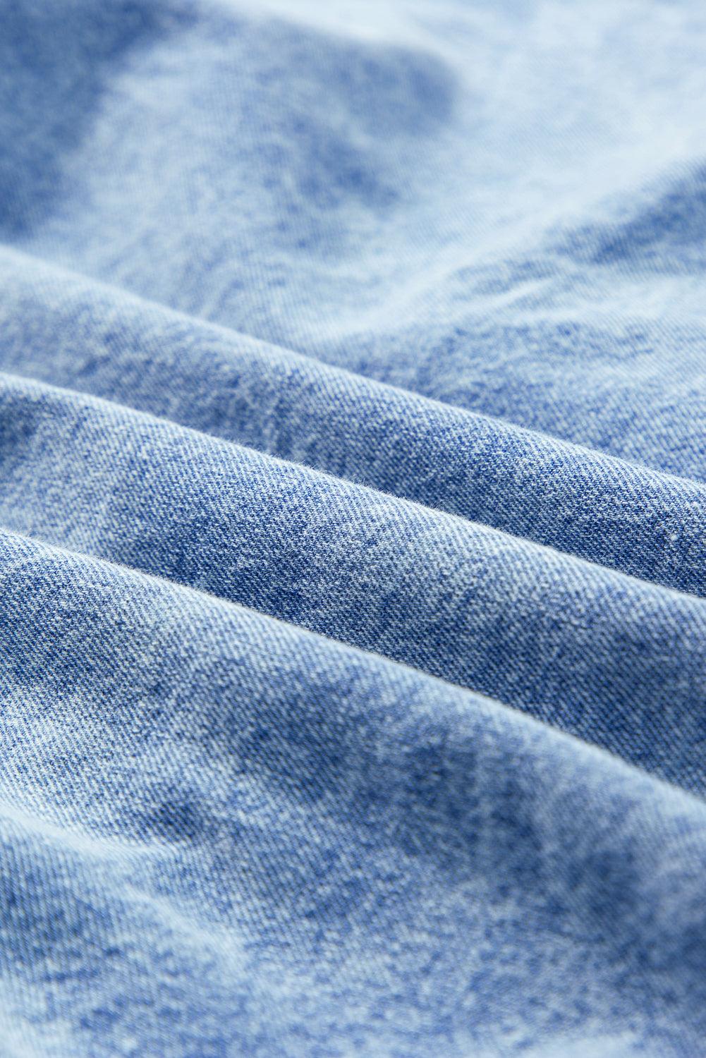 Losvallende Chambray Overhemdjurk met Korte Mouwen - Midi Dresses - Jurkjes.co