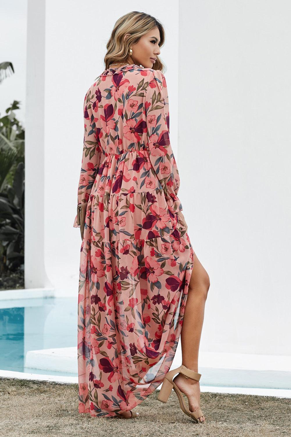 Lotus Gelaagde Maxi Jurk met Ruches - Floral Dresses - Jurkjes.co