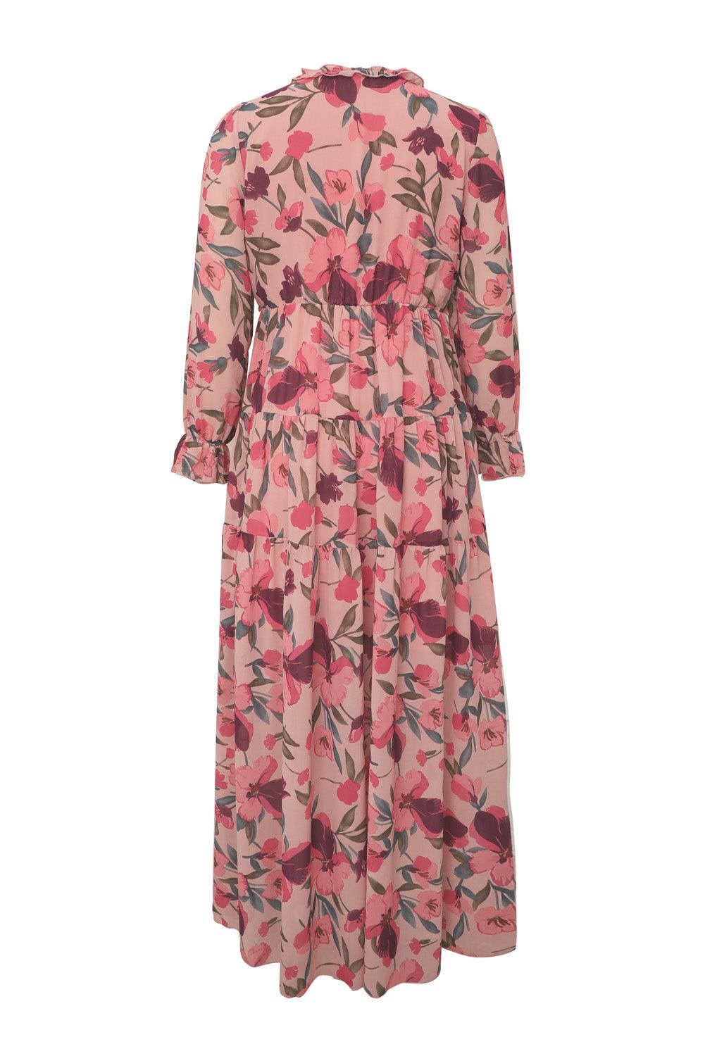 Lotus Gelaagde Maxi Jurk met Ruches - Floral Dresses - Jurkjes.co