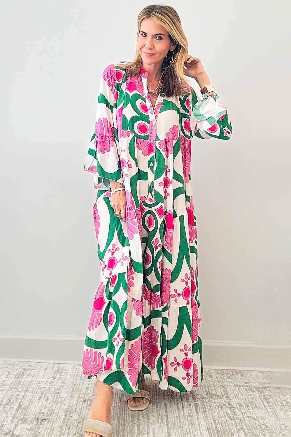 Maxi Jurk met Bloemenprint en Knoopsluiting - Maxi Dresses - Jurkjes.co