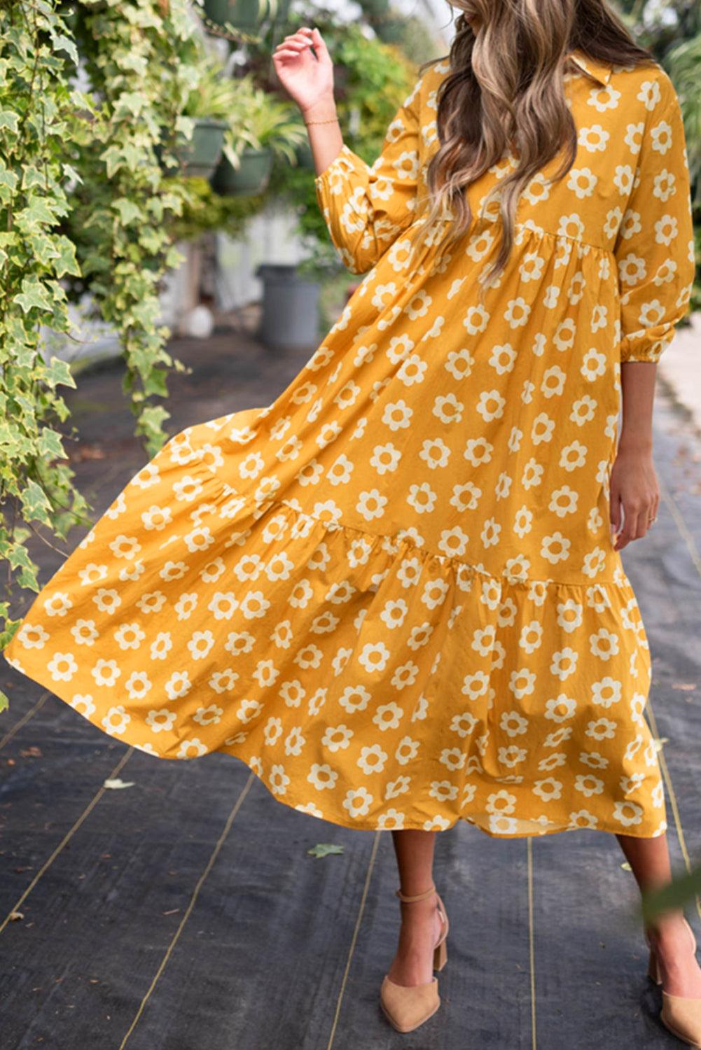 Maxi Jurk met Bloemenprint en Kraag - Maxi Dresses - Jurkjes.co