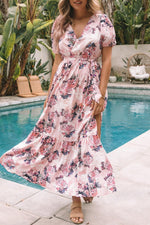 Maxi Jurk met Hoge Taille en Pofmouwen - Floral Dresses - Jurkjes.co