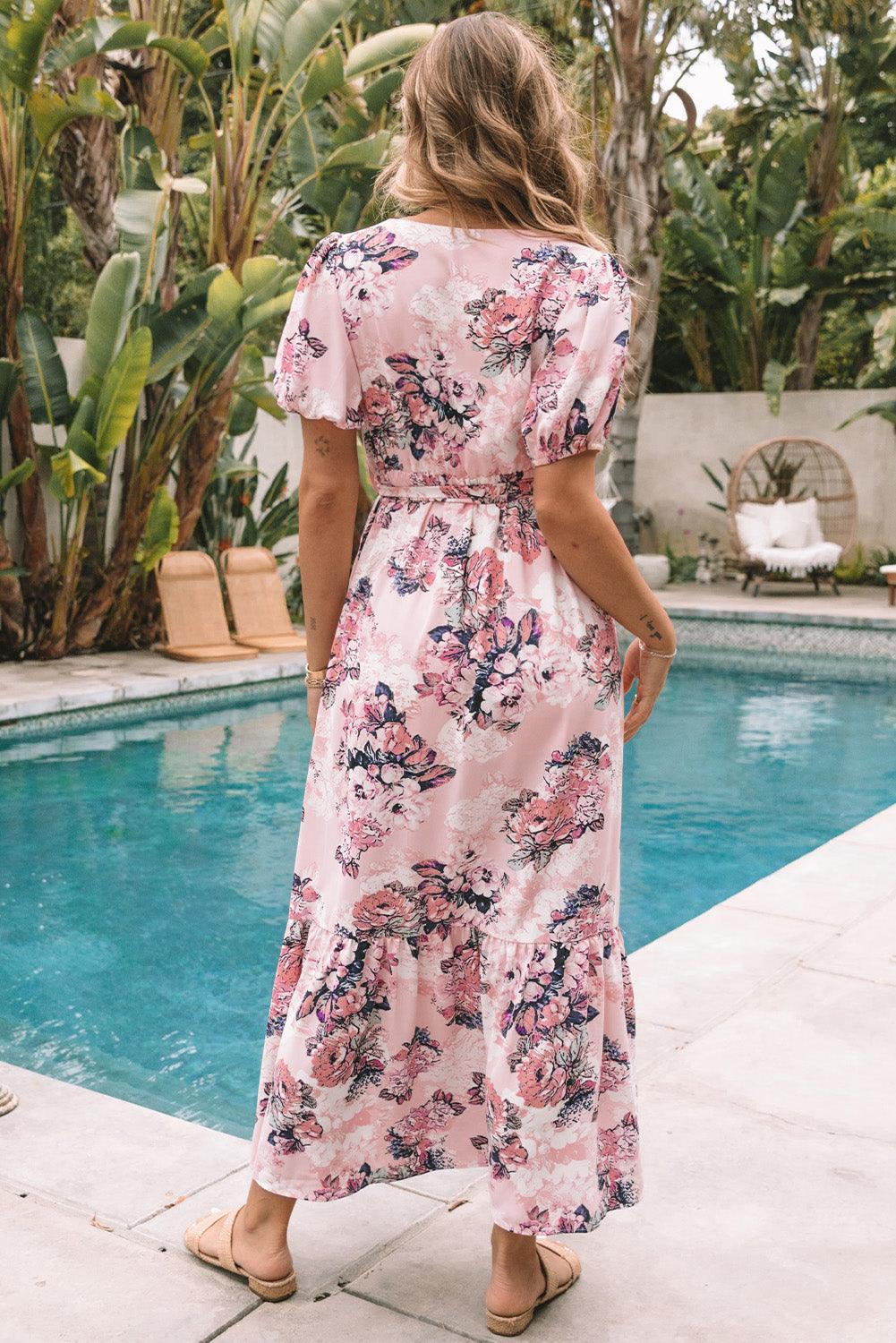 Maxi Jurk met Hoge Taille en Pofmouwen - Floral Dresses - Jurkjes.co