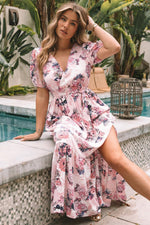 Maxi Jurk met Hoge Taille en Pofmouwen - Floral Dresses - Jurkjes.co