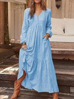 Maxi Jurk met Knopen en Lange Mouwen - Maxi Dresses - Jurkjes.co