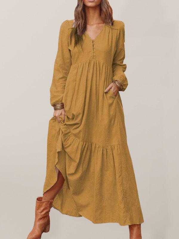 Maxi Jurk met Knopen en Lange Mouwen - Maxi Dresses - Jurkjes.co