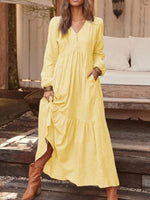Maxi Jurk met Knopen en Lange Mouwen - Maxi Dresses - Jurkjes.co