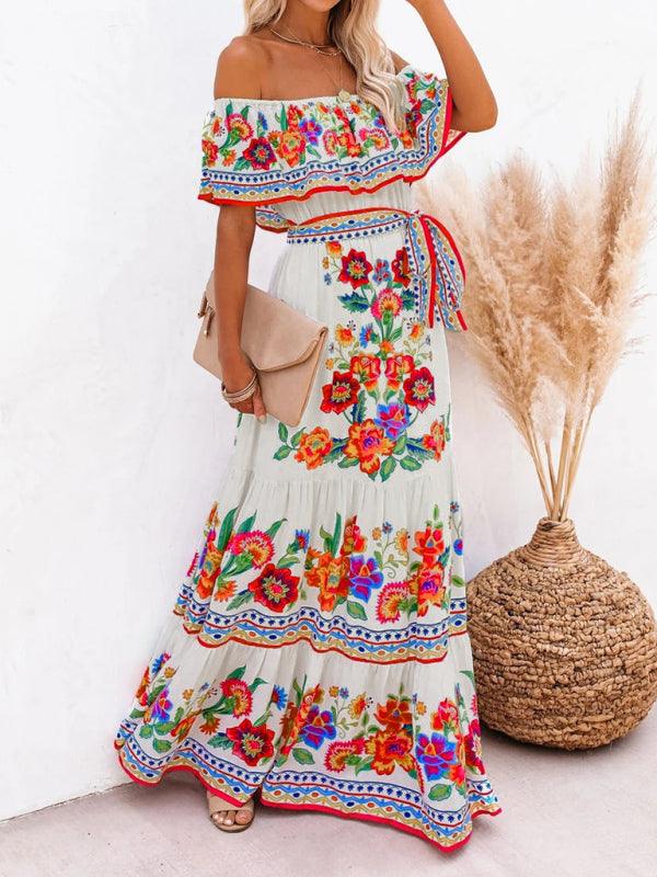 Maxi Jurk met One-Shoulder en Bloemenprint - Maxi Dresses - Jurkjes.co