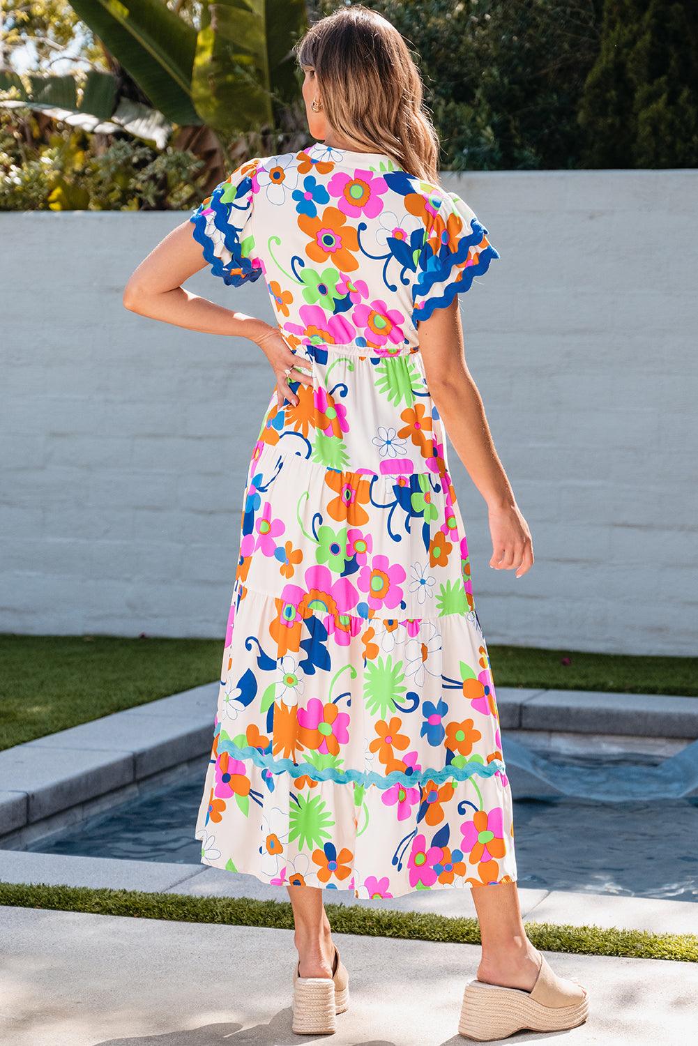 Maxi Jurk met Ricrac Trim en Bloemenprint - Maxi Dresses - Jurkjes.co