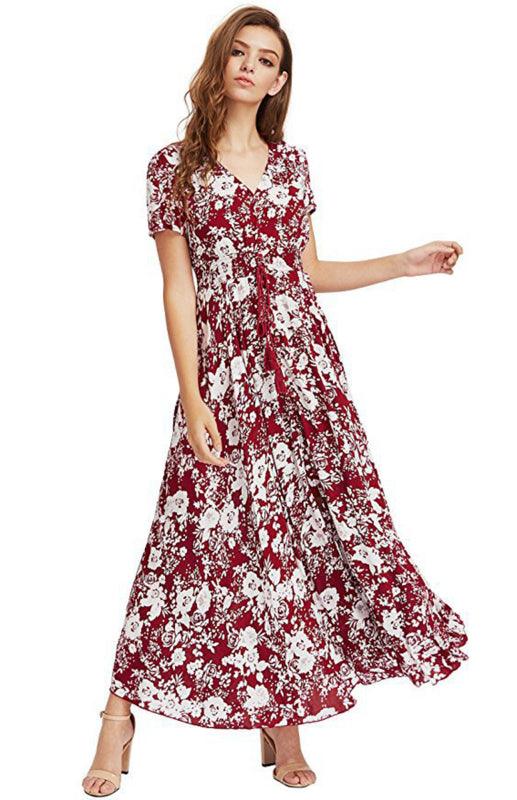 Maxi Jurk met V-hals en Bloemenprint - Maxi Dresses - Jurkjes.co