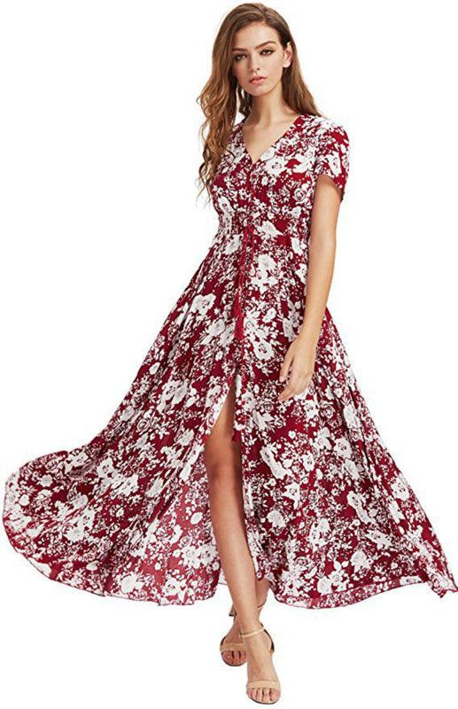 Maxi Jurk met V-hals en Bloemenprint - Maxi Dresses - Jurkjes.co