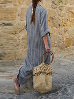 Maxi Jurk met V-hals en Gestreept Patroon - Maxi Dresses - Jurkjes.co