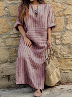 Maxi Jurk met V-hals en Gestreept Patroon - Maxi Dresses - Jurkjes.co