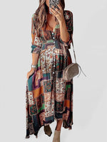 Maxi Jurk met V-hals en Patchworkprint - Maxi Dresses - Jurkjes.co