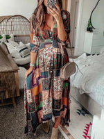 Maxi Jurk met V-hals en Patchworkprint - Maxi Dresses - Jurkjes.co