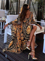 Maxi Jurk met V-hals en Retro Print - Maxi Dresses - Jurkjes.co